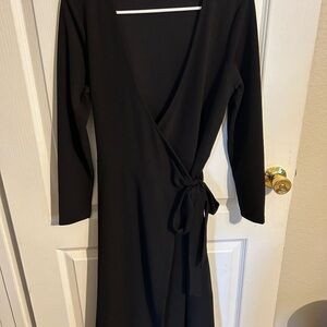Banana Republic Black Long-Sleeve Wrap Dress